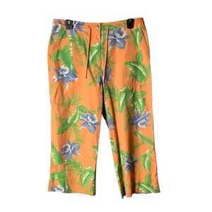 Lauren Ralph Lauren Tropical Print Capri Pants Cotton Stretch‎ Floral Orange